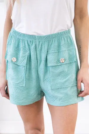 Mint Pull On Shorts with Front Pockets