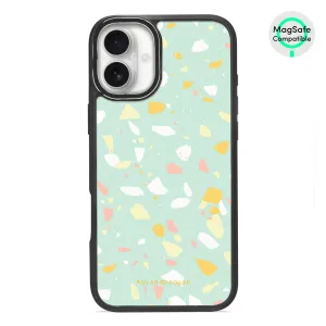 Mist Green Terrazzo - iPhone 16 Plus Frosted Black Bumper MagSafe Case