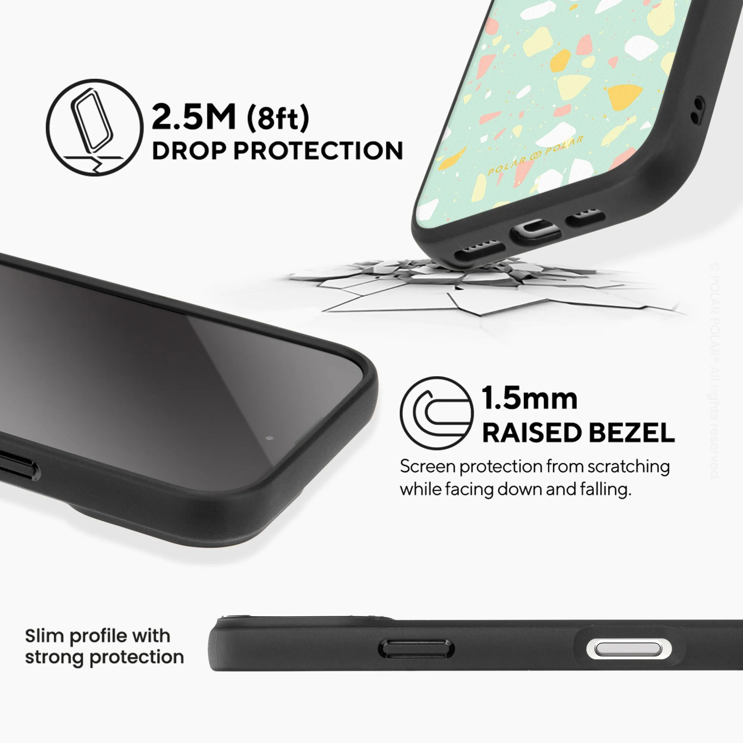 Mist Green Terrazzo - iPhone 16 Plus Frosted Black Bumper MagSafe Case