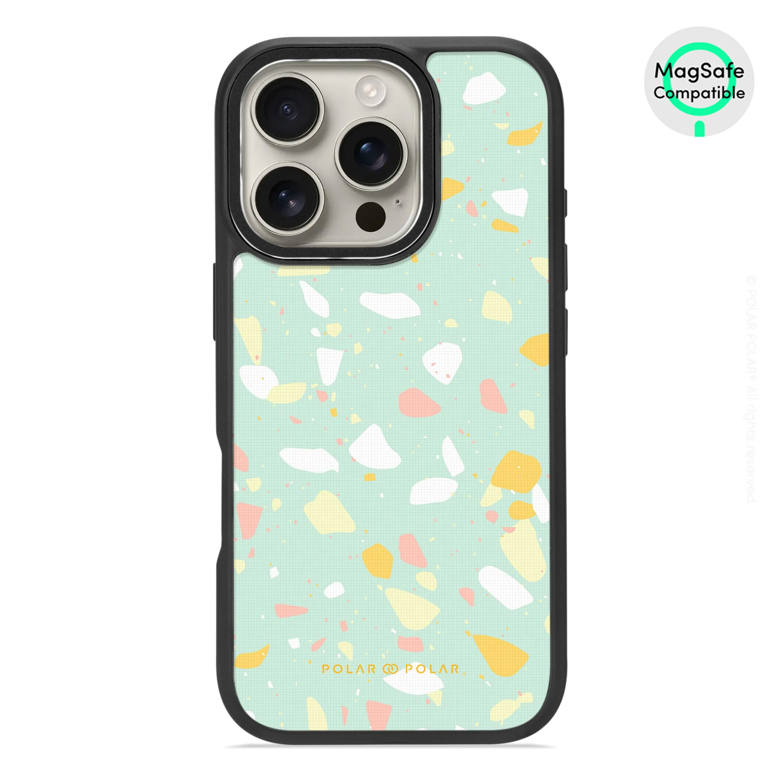 Mist Green Terrazzo - iPhone 16 Pro Frosted Black Bumper MagSafe Case