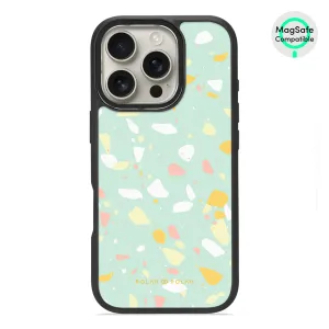 Mist Green Terrazzo - iPhone 16 Pro Frosted Black Bumper MagSafe Case