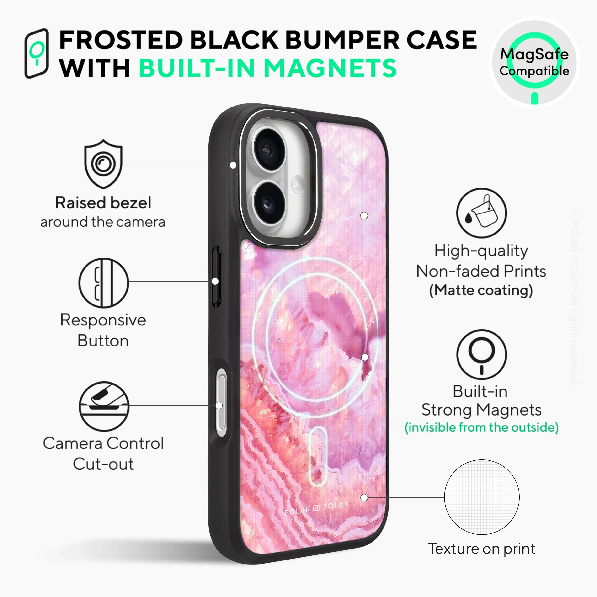 Misty Rose Coral - iPhone 16 Frosted Black Bumper MagSafe Case