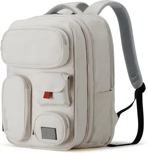 mixi Large Capacity Expandable Travel Backpack for Women & Men 15.6'' Laptop Carry On Weekender Bag Outdoor Hiking with Multifunction Pockets 180° Open Water Resistant 18 Inch 28L, Moonlight White