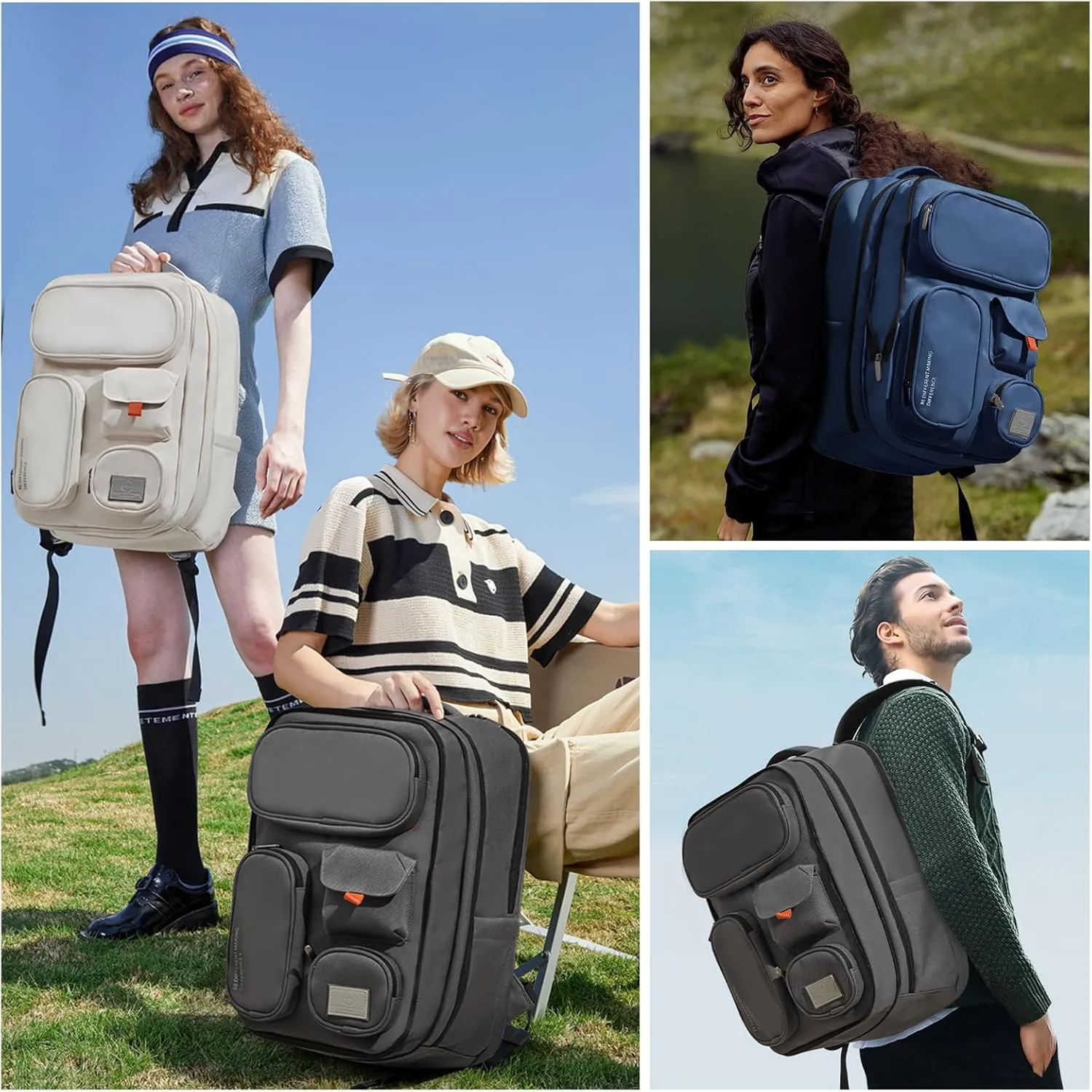 mixi Large Capacity Expandable Travel Backpack for Women & Men 15.6'' Laptop Carry On Weekender Bag Outdoor Hiking with Multifunction Pockets 180° Open Water Resistant 18 Inch 28L, Rock Gray