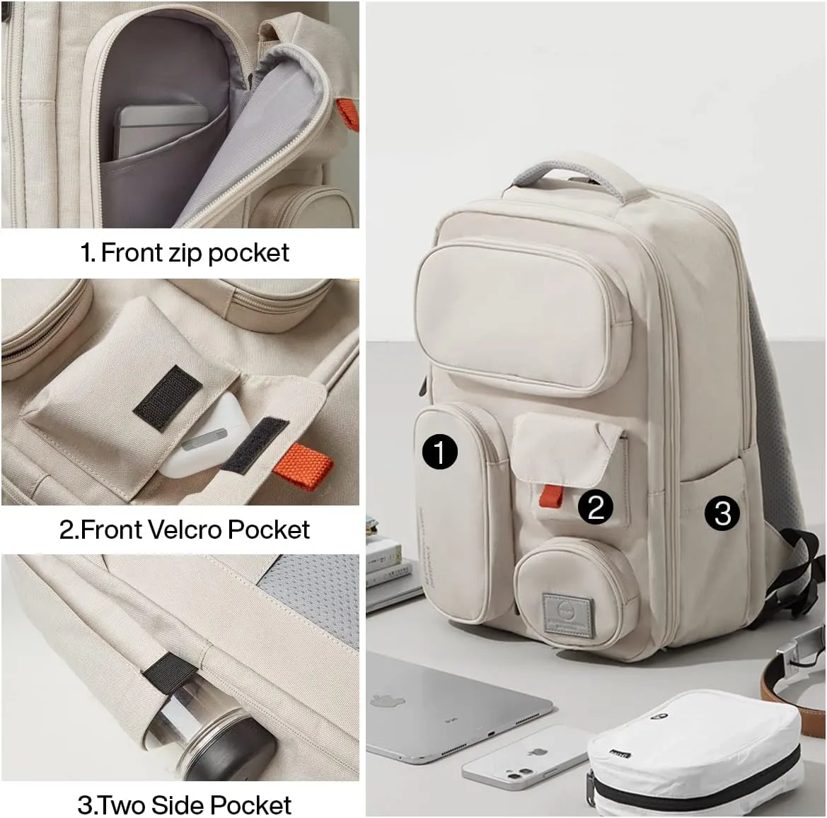 mixi Travel Backpack for Women & Men 15.6'' Laptop Carry On Weekender Bag Outdoor Hiking with Multifunction Pockets 180° Open Water Resistant 18 Inch 22L, Moonlight White