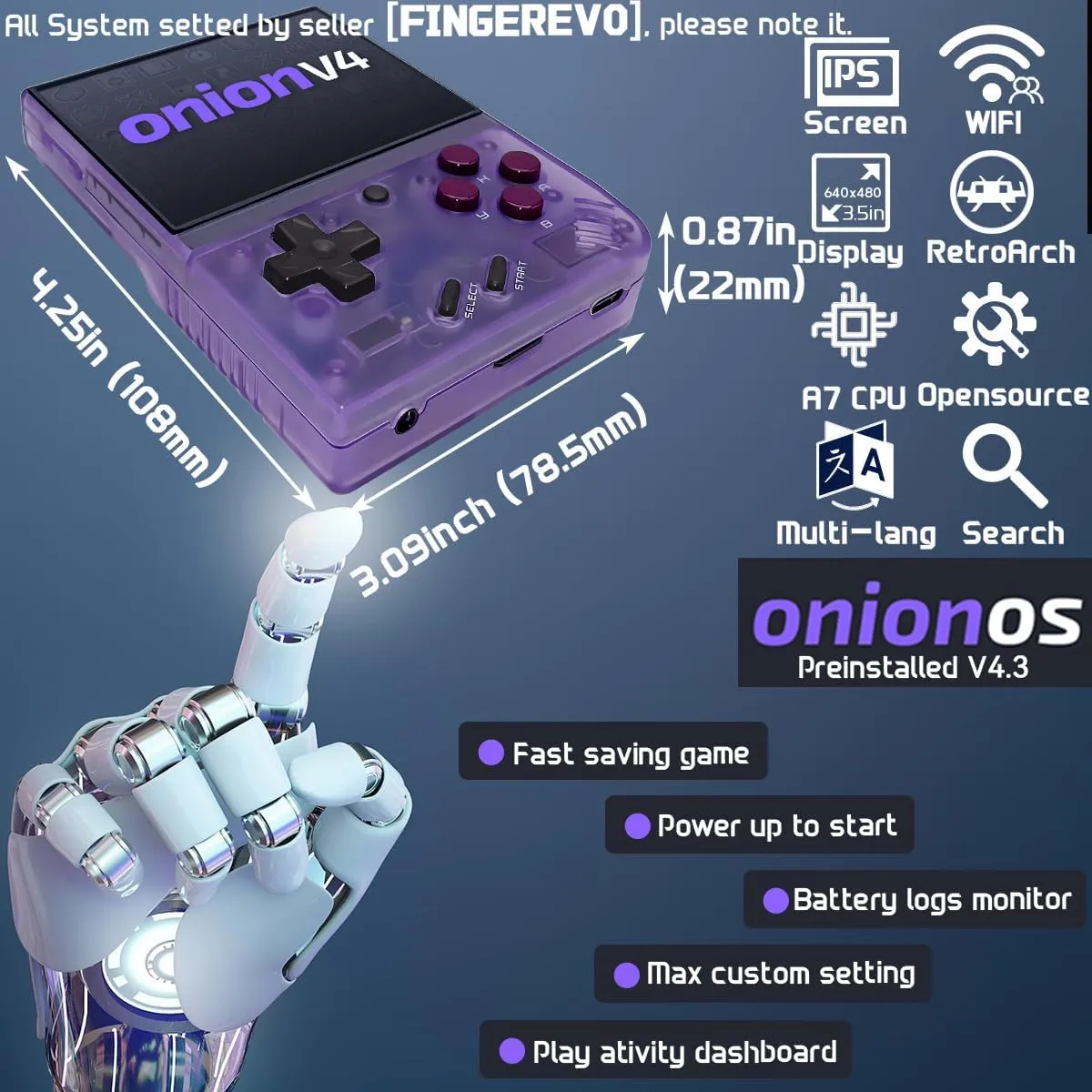 Miyoo Mini Plus OnionOS Handheld Game Console 3.5-inch 640*480 Screen 3000mAh Miyoo-Mini  with Portable Case Transparent Purple