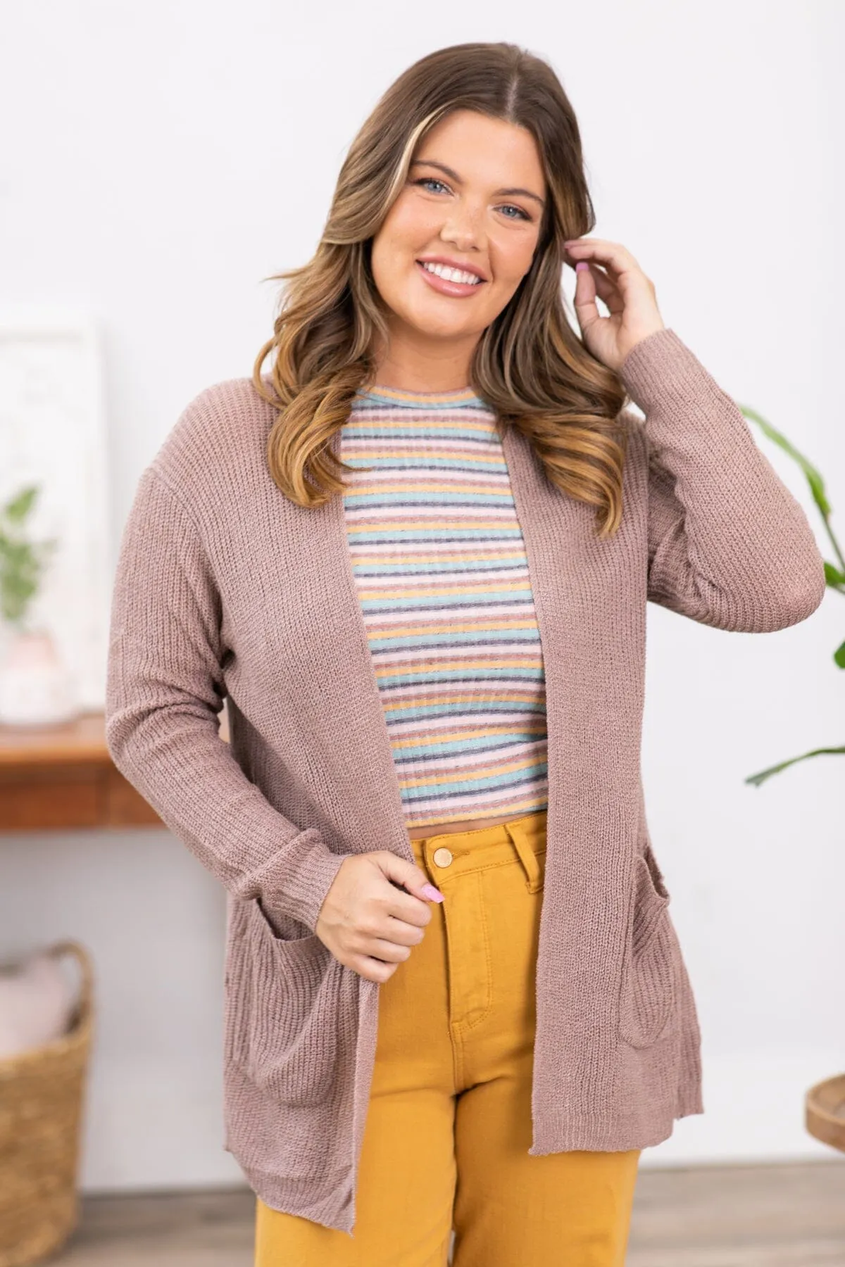 Mocha Sweater Cardigan With Pockets
