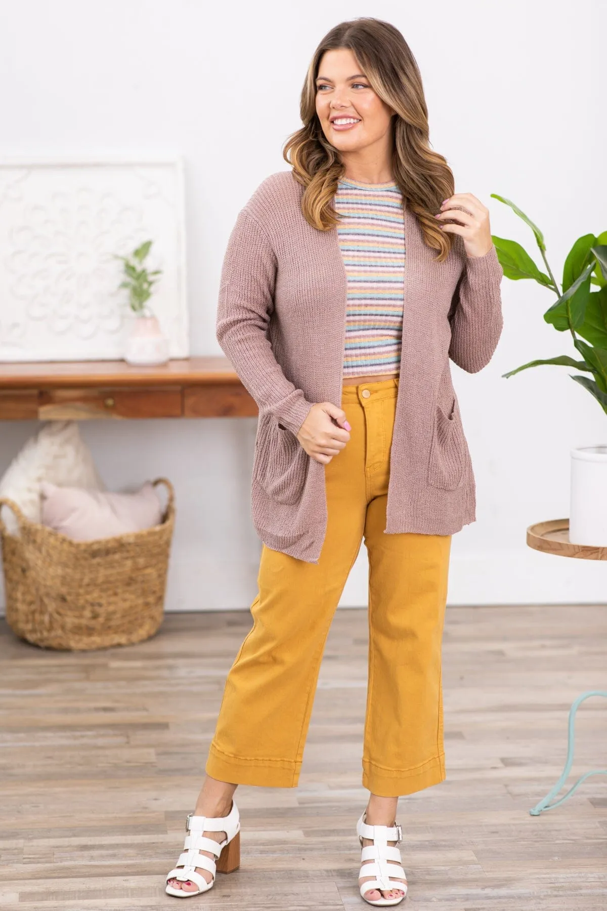 Mocha Sweater Cardigan With Pockets