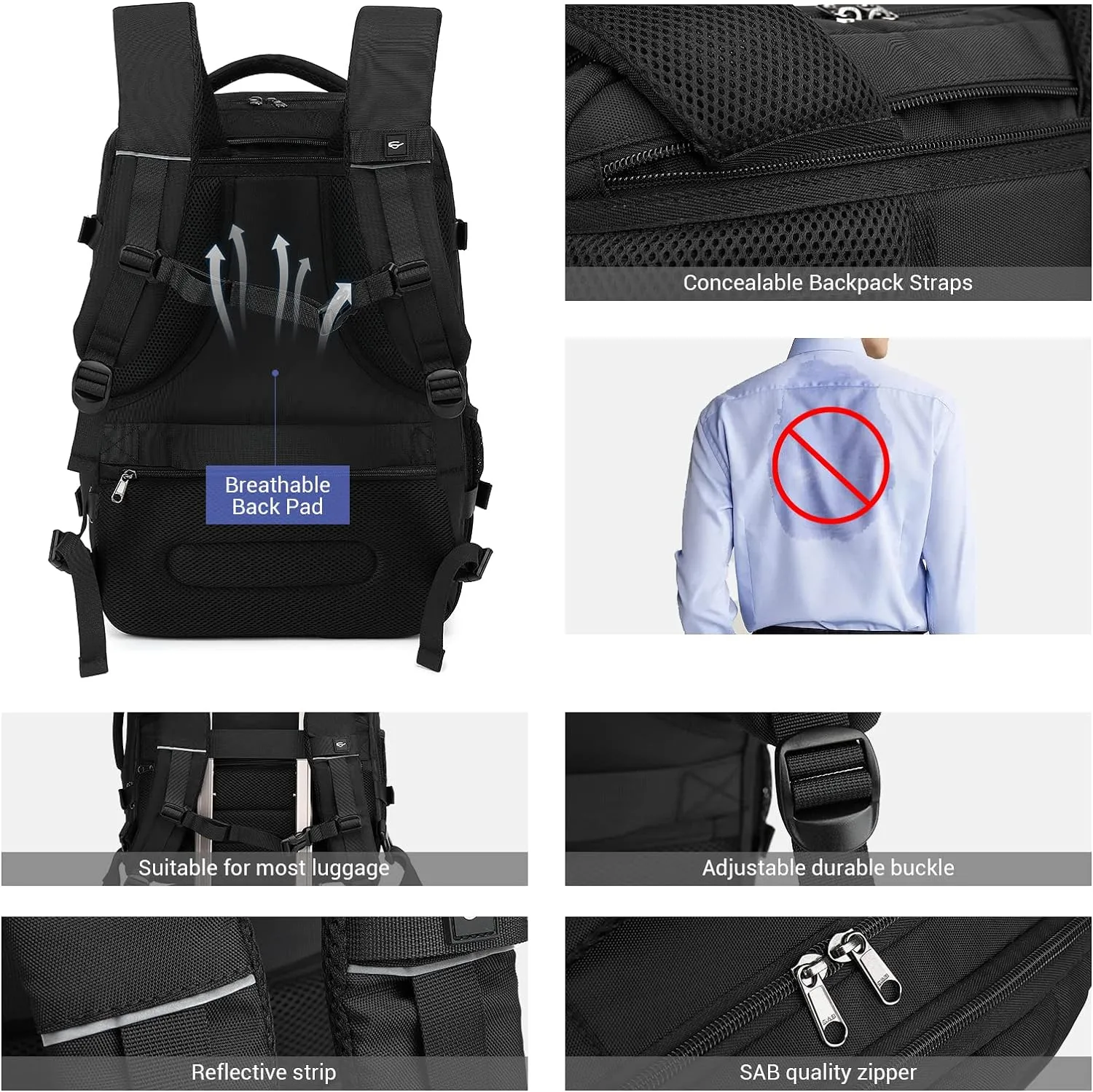 MOLNIA 50L Expandable Travel Backpack for Men Women, Carry On Backpack Airline Approved, Suitcase Backpack with Packing Cubes, Water Resistant Luggage Backpack Daypack Weekender Bag, Black