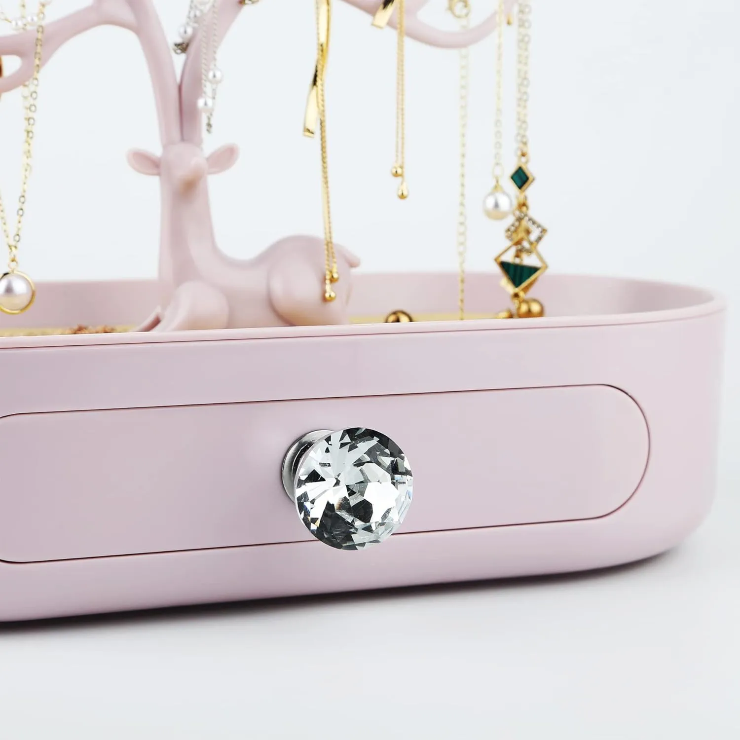 MORE&LESS Antlers Jewelry Display Stand with Drawer and Crystal Handle, Tree Tower Rack Hanging Organizer for Ring Earrings Necklace Bracelet
