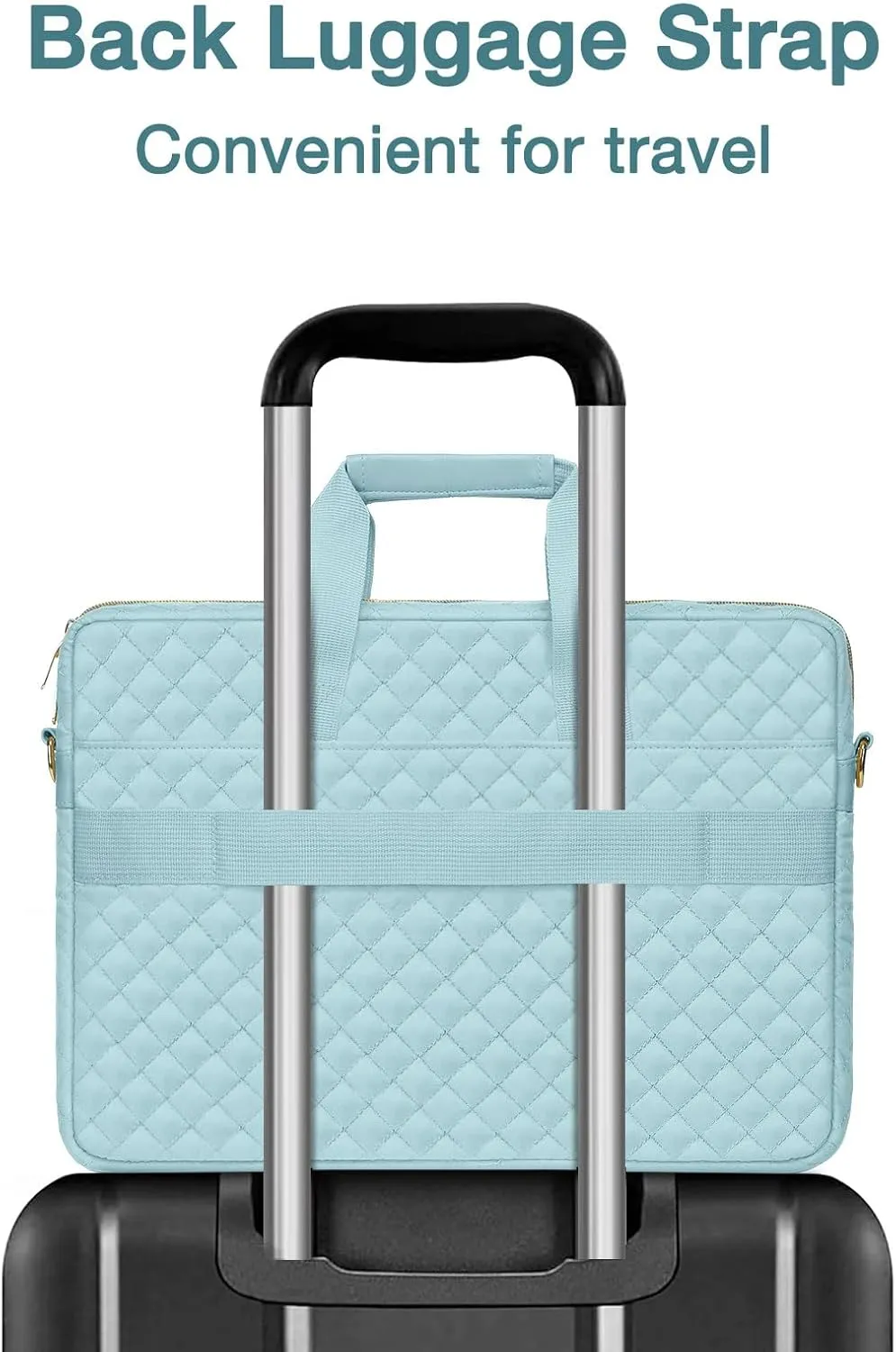 MOSISO 13-13.3 inch Laptop Bag, Briefcase for Women&Men, 14 inch Square Quilted Computer Messenger Bag Office Travel Business with 3 Pockets&Strap, Ice Blue