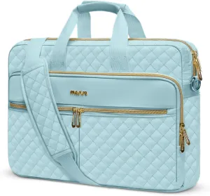 MOSISO 13-13.3 inch Laptop Bag, Briefcase for Women&Men, 14 inch Square Quilted Computer Messenger Bag Office Travel Business with 3 Pockets&Strap, Ice Blue