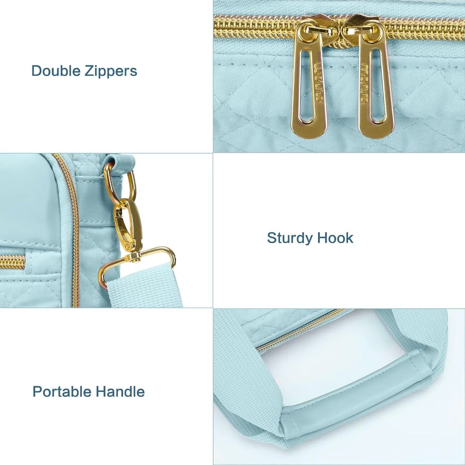 MOSISO 13-13.3 inch Laptop Bag, Briefcase for Women&Men, 14 inch Square Quilted Computer Messenger Bag Office Travel Business with 3 Pockets&Strap, Ice Blue