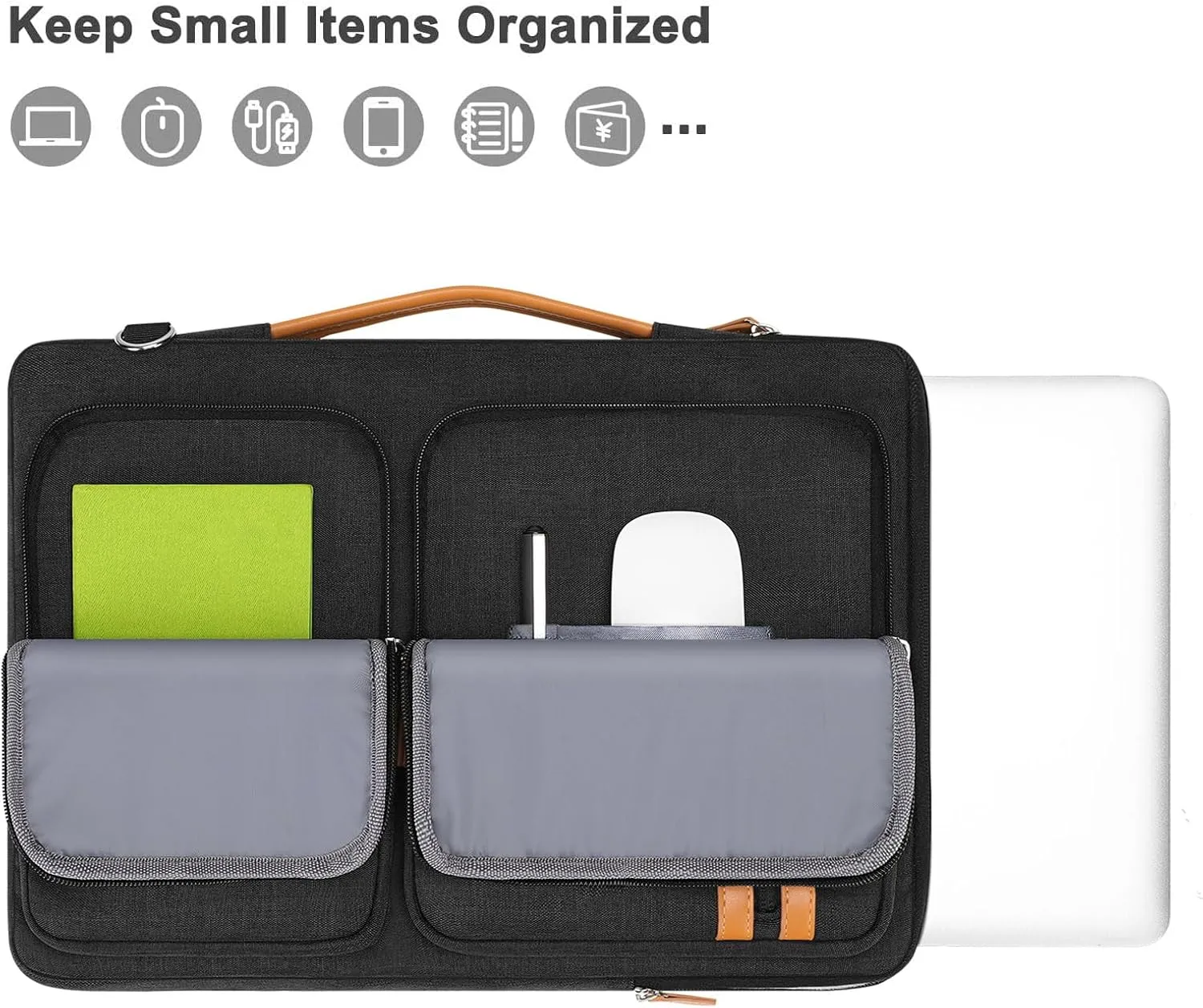 MOSISO 360 Protective Laptop Bag, 13.3 inch Computer Bag Compatible with MacBook Pro 14, HP, Dell, Asus Notebook, Side Open Sleeve with 2 Rectangle Zipper Pockets&Extendable Handle, Black