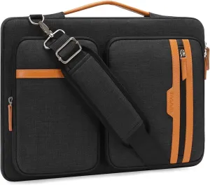 MOSISO 360 Protective Laptop Bag, 13.3 inch Computer Bag Compatible with MacBook Pro 14, HP, Dell, Asus Notebook, Side Open Sleeve with 2 Rectangle Zipper Pockets&Extendable Handle, Black