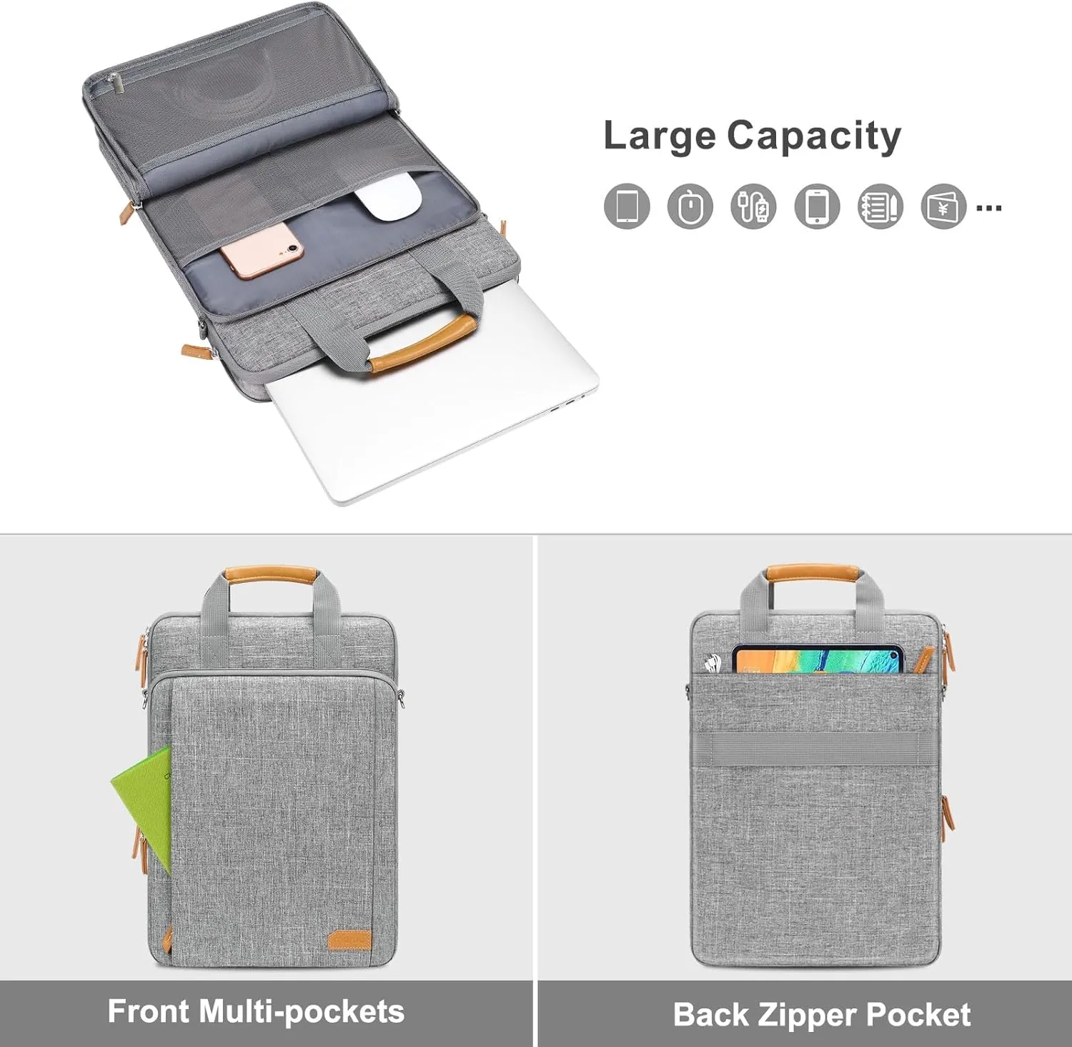 MOSISO 360 Protective Laptop Bag, 15.6 inch Vertical Computer Bag Compatible with MacBook Pro 16 inch, HP, Dell, Lenovo, Asus Notebook with Shoulder Strap & Front Raised & Vertical Pockets, Gray