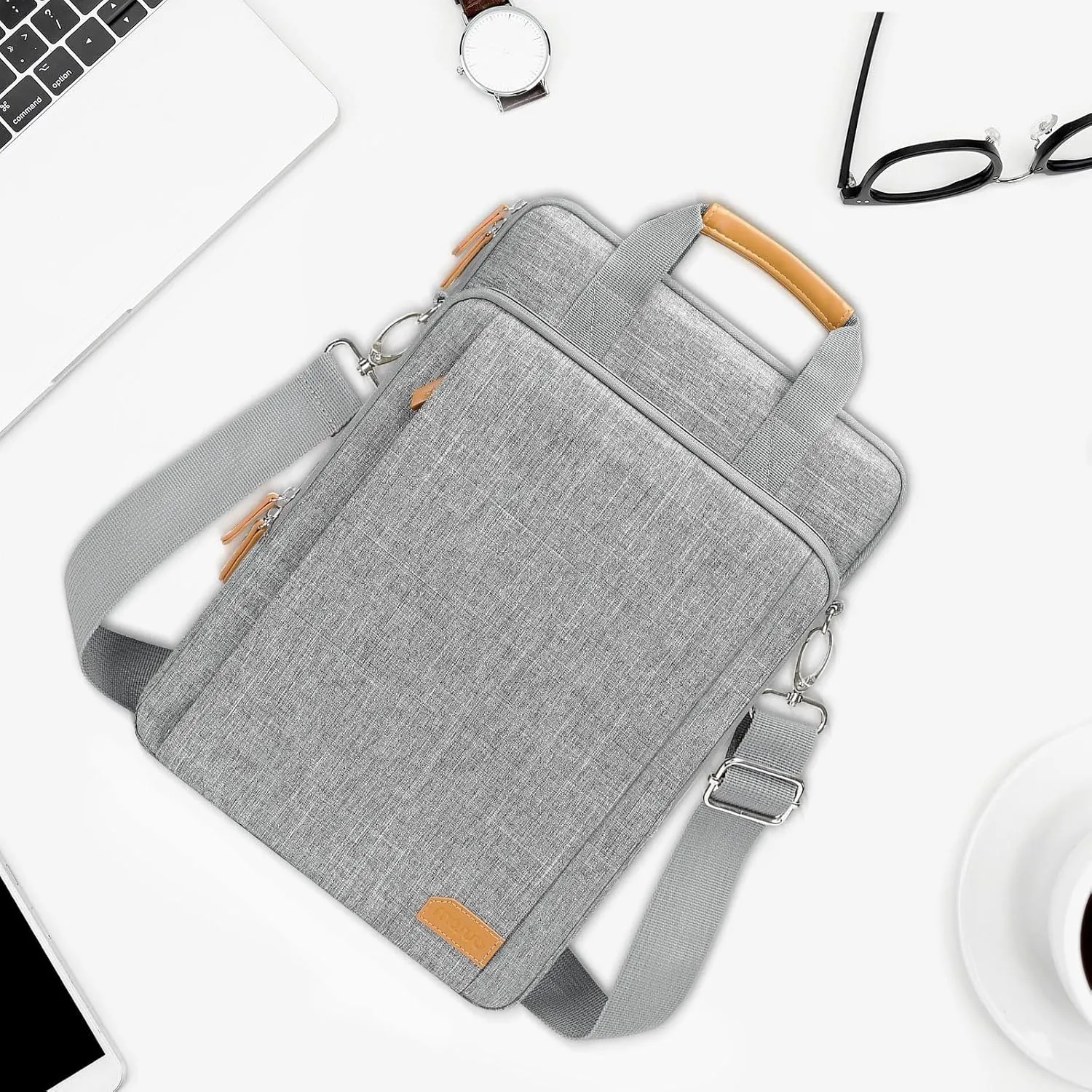 MOSISO 360 Protective Laptop Bag, 15.6 inch Vertical Computer Bag Compatible with MacBook Pro 16 inch, HP, Dell, Lenovo, Asus Notebook with Shoulder Strap & Front Raised & Vertical Pockets, Gray