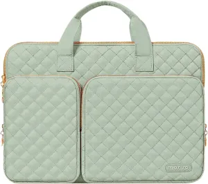 MOSISO 360 Protective Laptop Case 13.3 inch, 13-14 inch Laptop Sleeve Compatible with MacBook Air/Pro 13/Pro 14, HP Dell ASUS Lenovo, Square Quilted Bag Cover with 2 Pockets&Handle&Belt, Sage Green