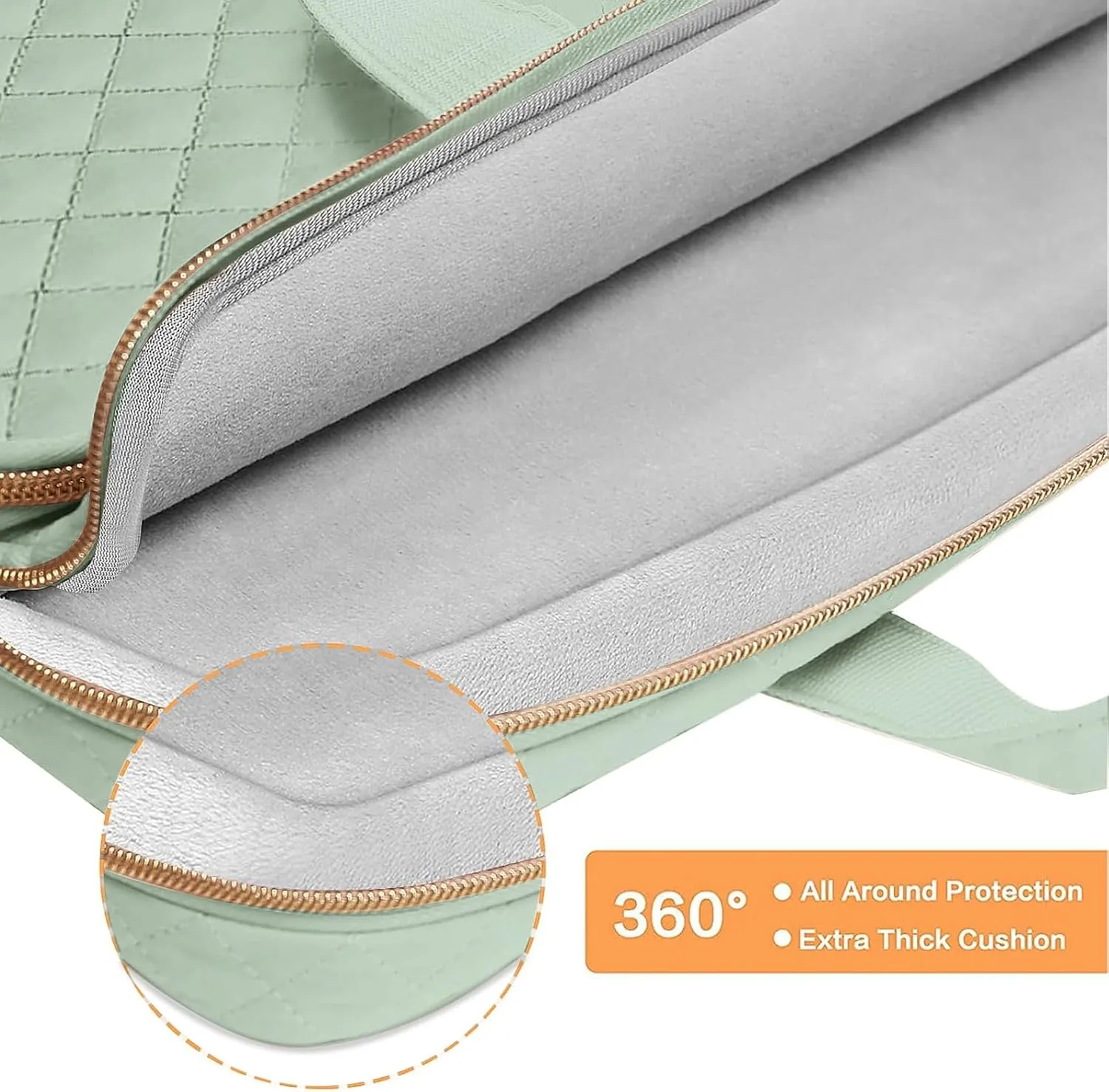 MOSISO 360 Protective Laptop Case 13.3 inch, 13-14 inch Laptop Sleeve Compatible with MacBook Air/Pro 13/Pro 14, HP Dell ASUS Lenovo, Square Quilted Bag Cover with 2 Pockets&Handle&Belt, Sage Green
