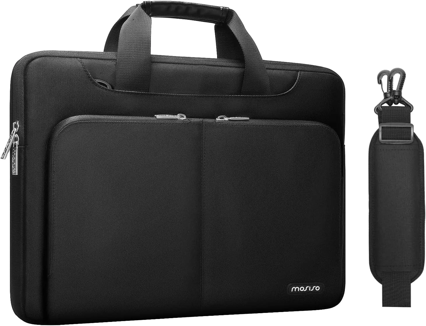 MOSISO 360 Protective Laptop Shoulder Bag Compatible with MacBook Air 15 M2 A2941 2023/Pro 16 2023-2019 A2780 A2485 A2141, 15-15.6 inch Notebook with 2 Same Front Organizer Pockets & Belt, Black