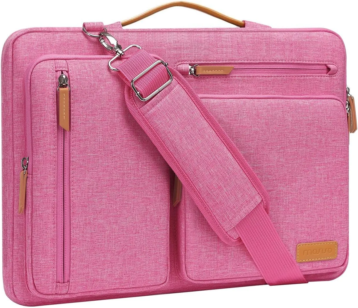 MOSISO 360 Protective Laptop Shoulder Bag,13-13.3 inch Computer Bags Compatible with MacBook, HP, Dell, Lenovo, Asus Notebook,Side Open Messenger Bag with 4 Zipper Pockets, Rose Red