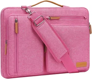 MOSISO 360 Protective Laptop Shoulder Bag,13-13.3 inch Computer Bags Compatible with MacBook, HP, Dell, Lenovo, Asus Notebook,Side Open Messenger Bag with 4 Zipper Pockets, Rose Red