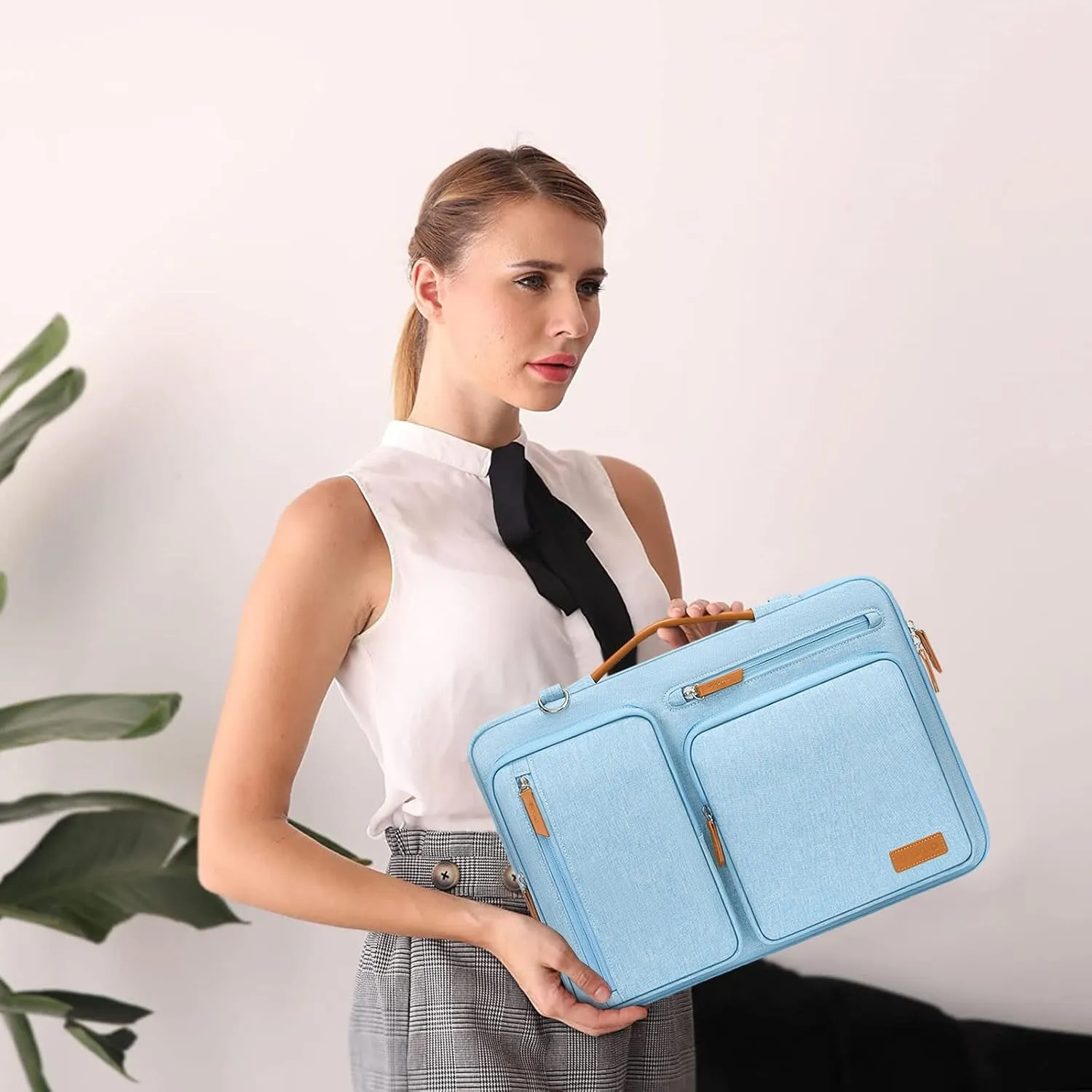 MOSISO 360 Protective Laptop Shoulder Bag,15-15.6 inch Computer Bags Compatible with MacBook Pro 16 inch, HP, Dell, Lenovo, Asus Notebook,Side Open Messenger Bag with 4 Zipper Pockets, Air Blue