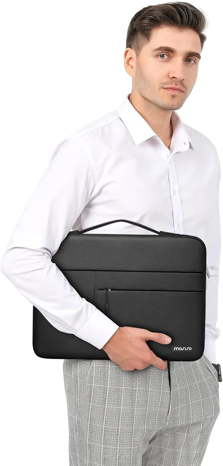 MOSISO 360 Protective Laptop Sleeve Compatible with MacBook Air/Pro, 13-13.3 inch Notebook, Compatible with MacBook Pro 14 inch M4 M3 M2 M1 2025-2021 with Belt&3 Horizontal Parallel Pockets, Black