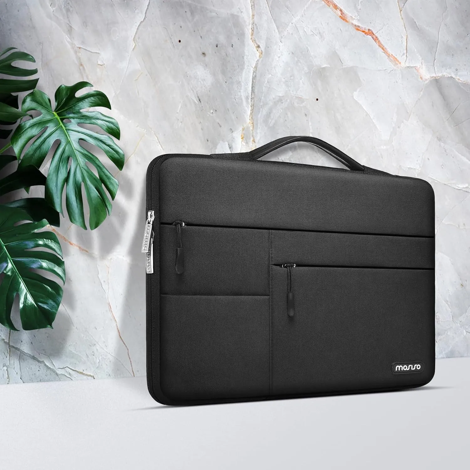 MOSISO 360 Protective Laptop Sleeve Compatible with MacBook Air/Pro, 13-13.3 inch Notebook, Compatible with MacBook Pro 14 inch M4 M3 M2 M1 2025-2021 with Belt&3 Horizontal Parallel Pockets, Black