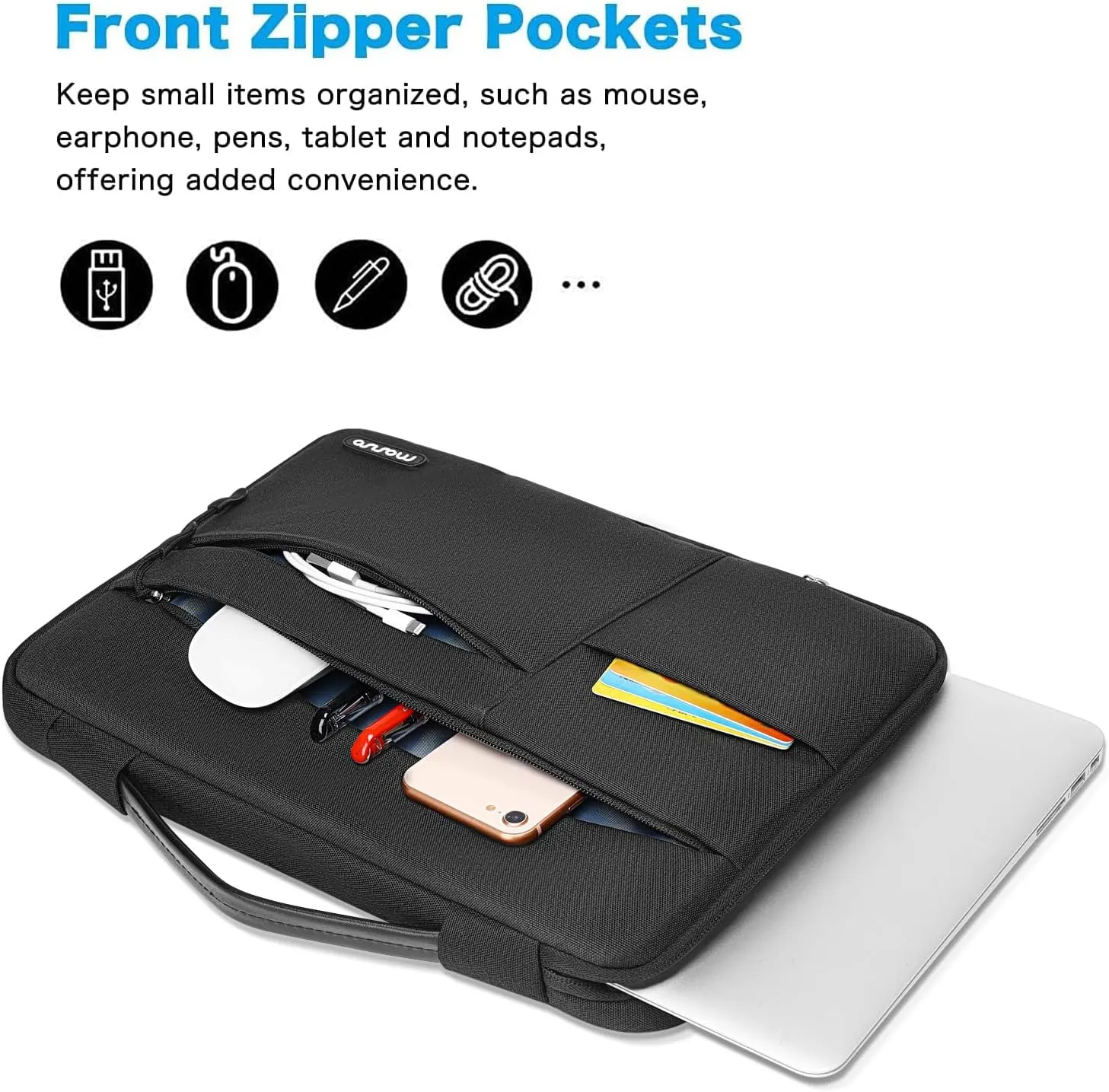 MOSISO 360 Protective Laptop Sleeve Compatible with MacBook Air/Pro, 13-13.3 inch Notebook, Compatible with MacBook Pro 14 inch M4 M3 M2 M1 2025-2021 with Belt&3 Horizontal Parallel Pockets, Black