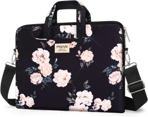 MOSISO Laptop Shoulder Bag Compatible with MacBook Air/Pro, 13-13.3 inch Notebook, Camellia Carrying Sleeve with Belt, Black