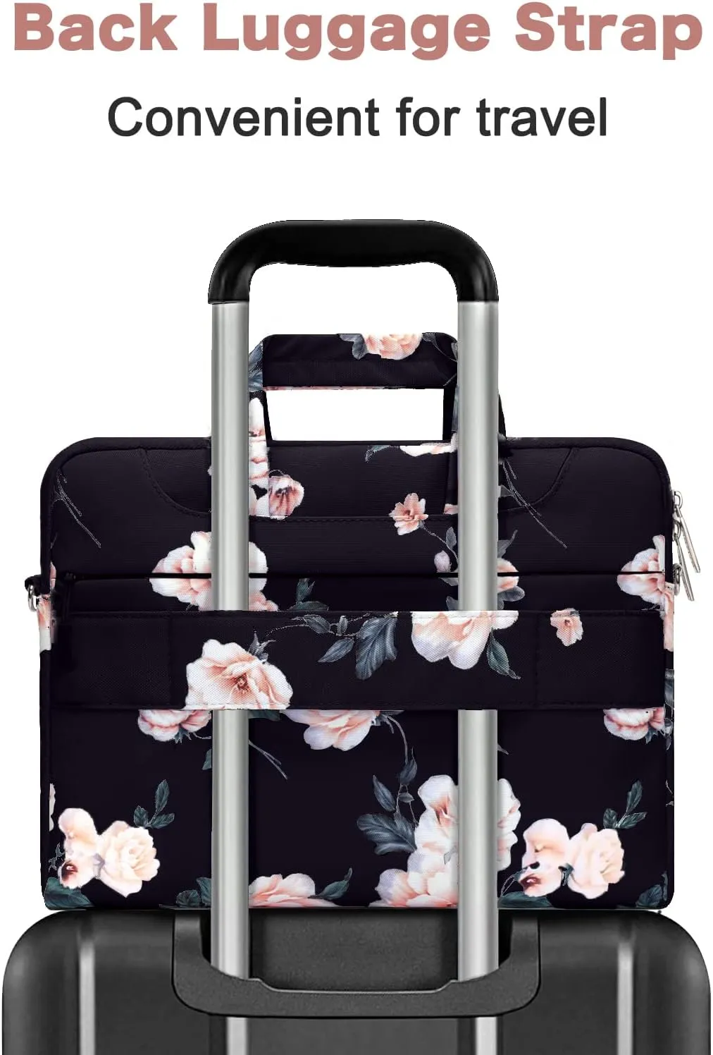 MOSISO Laptop Shoulder Bag Compatible with MacBook Air/Pro, 13-13.3 inch Notebook, Camellia Carrying Sleeve with Belt, Black