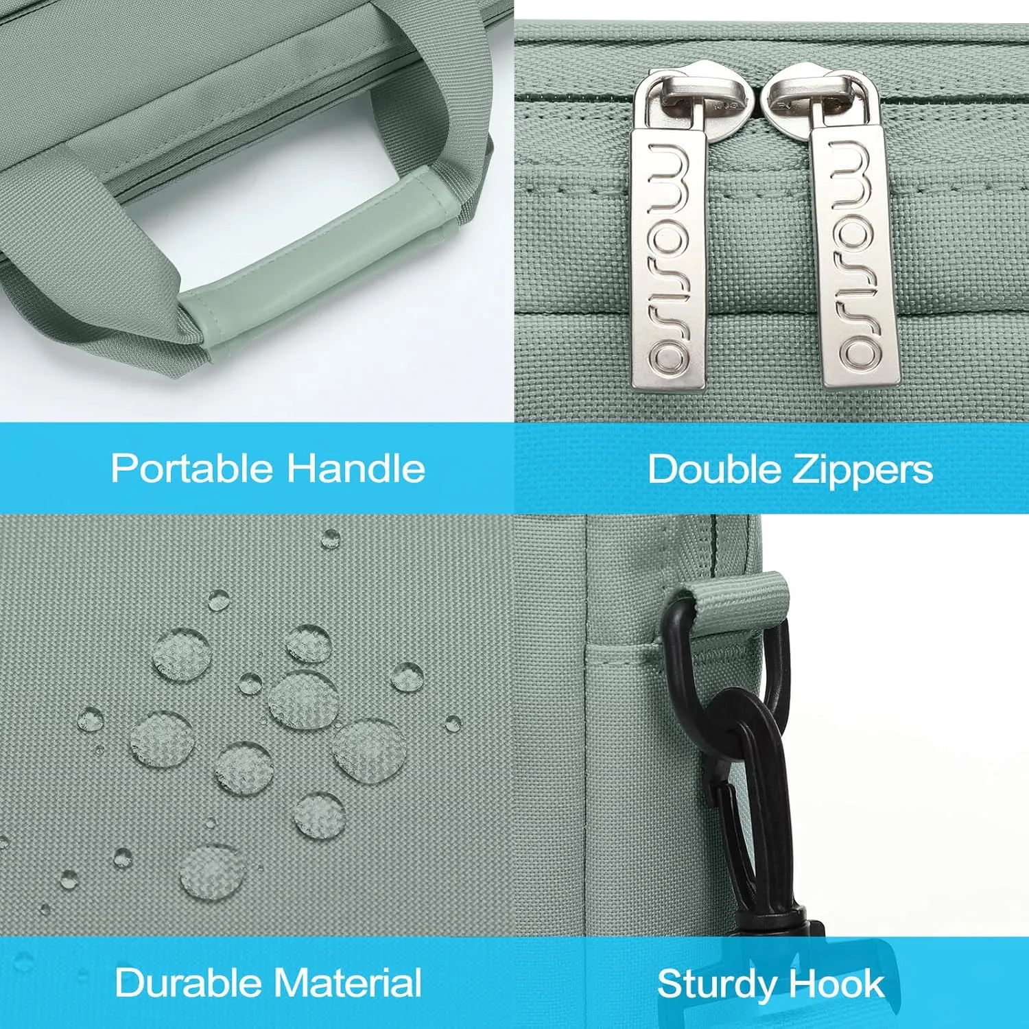 MOSISO Laptop Shoulder Bag Compatible with MacBook Air/Pro,13-13.3 inch Notebook,Compatible with MacBook Pro 14 inch M4 M3 M2 M1 with 2 Raised&1 Flapover&1 Horizontal Pocket&Handle&Belt, Antique Green