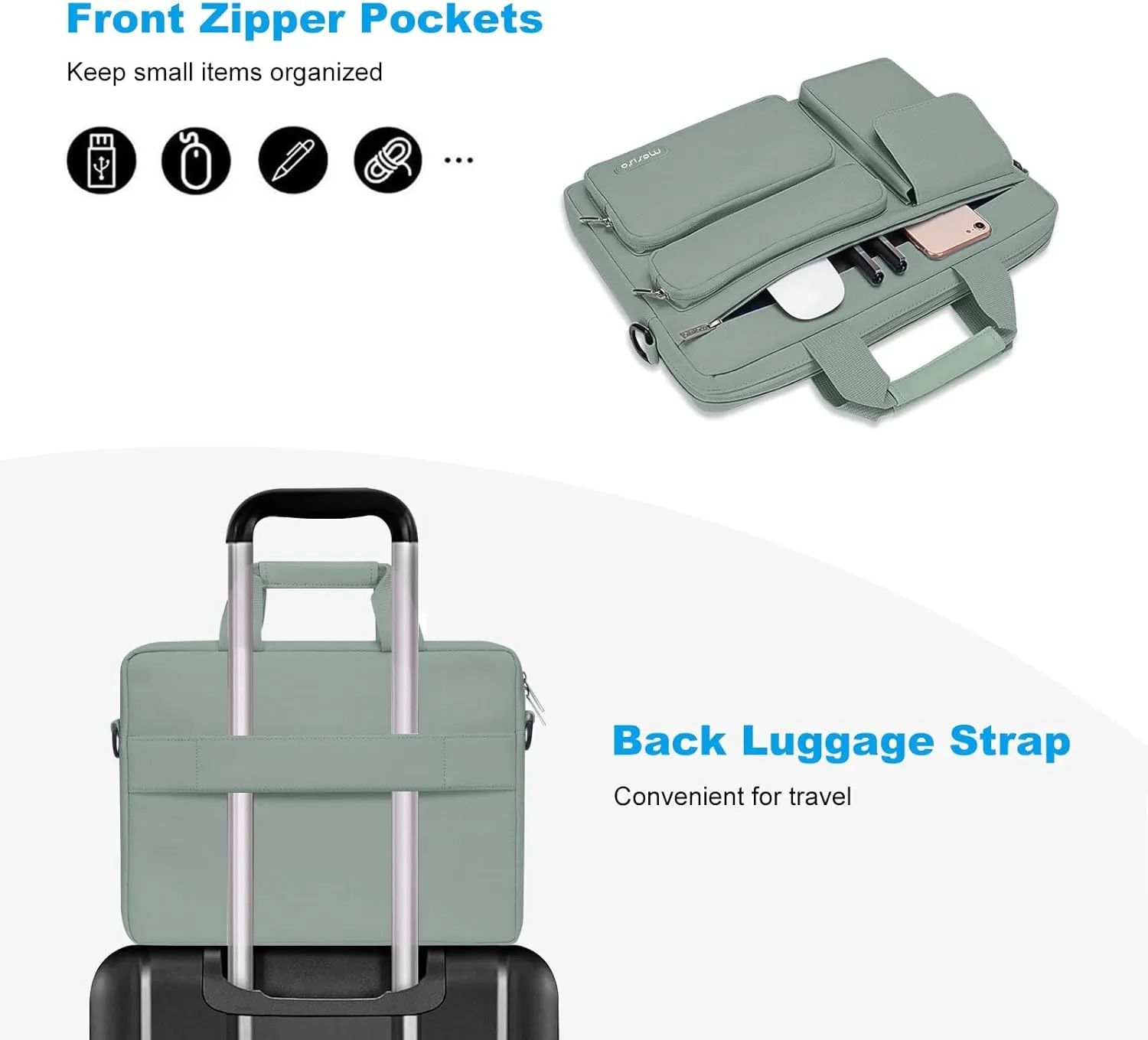 MOSISO Laptop Shoulder Bag Compatible with MacBook Air/Pro,13-13.3 inch Notebook,Compatible with MacBook Pro 14 inch M4 M3 M2 M1 with 2 Raised&1 Flapover&1 Horizontal Pocket&Handle&Belt, Antique Green