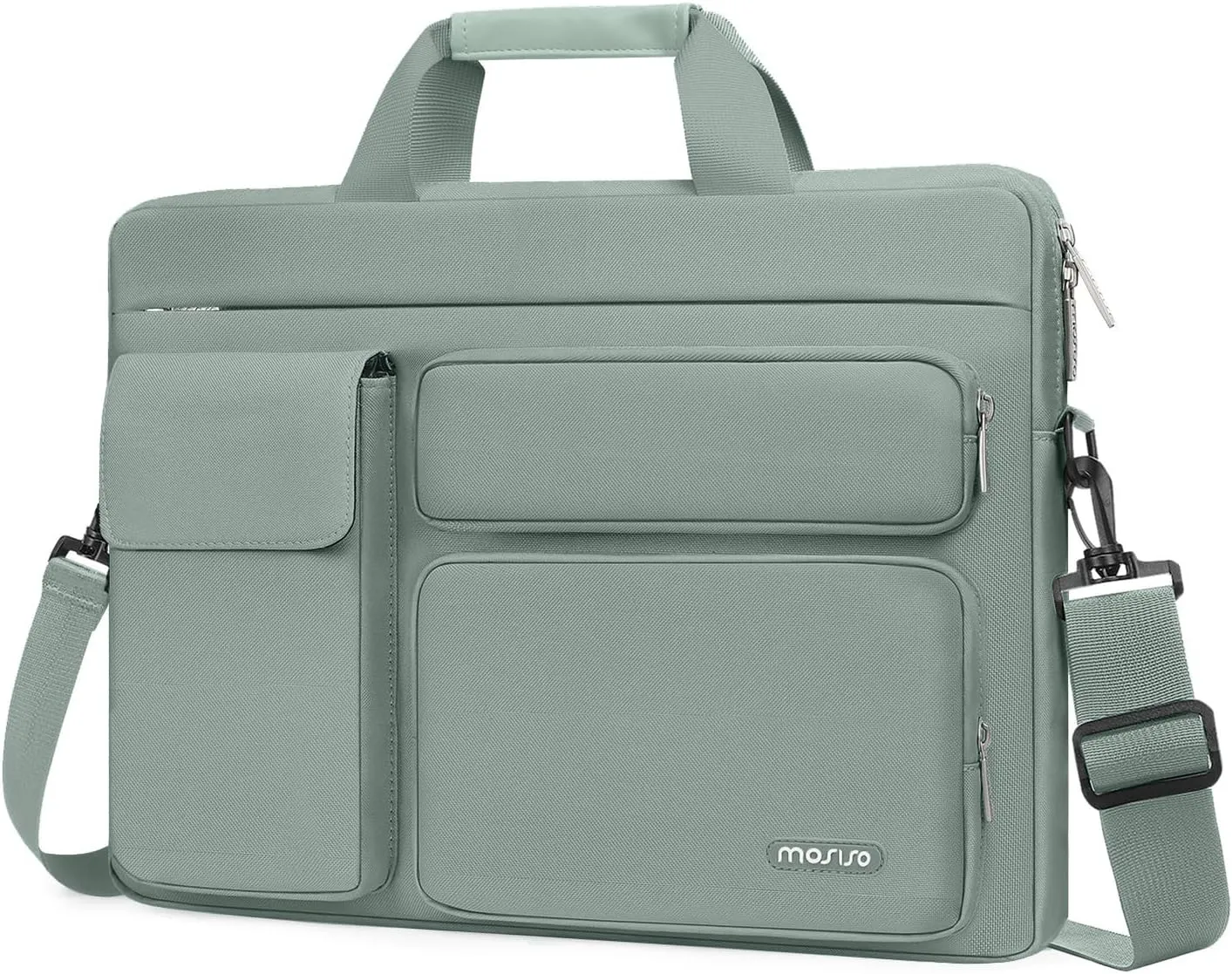 MOSISO Laptop Shoulder Bag Compatible with MacBook Air/Pro,13-13.3 inch Notebook,Compatible with MacBook Pro 14 inch M4 M3 M2 M1 with 2 Raised&1 Flapover&1 Horizontal Pocket&Handle&Belt, Antique Green