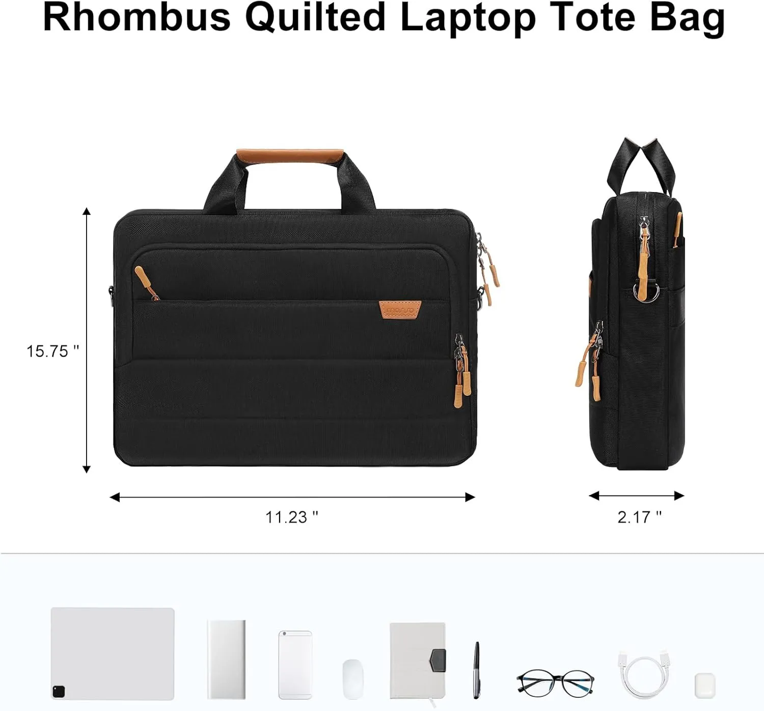 MOSISO Laptop Shoulder Messenger Bag, 15-15.6 inch Computer Bag Compatible with MacBook Pro 16 inch, HP, Dell, Lenovo, Asus Notebook, Briefcase with Front Rectangle&Horizontal Pockets&Belt, Black