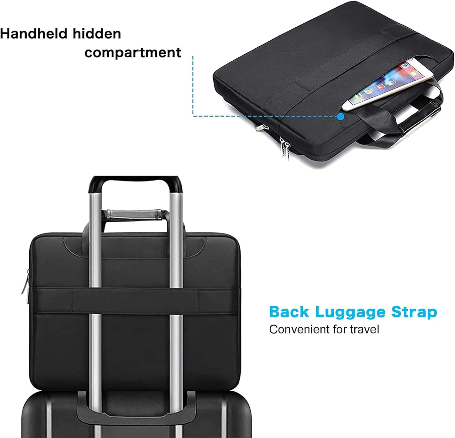 MOSISO Laptop Shoulder Messenger Bag Compatible with MacBook Air/Pro, 13-13.3 inch Notebook, Compatible with MacBook Pro 14 inch, Polyester Briefcase Sleeve with 4 Front Zipper Pockets & Belt,Black
