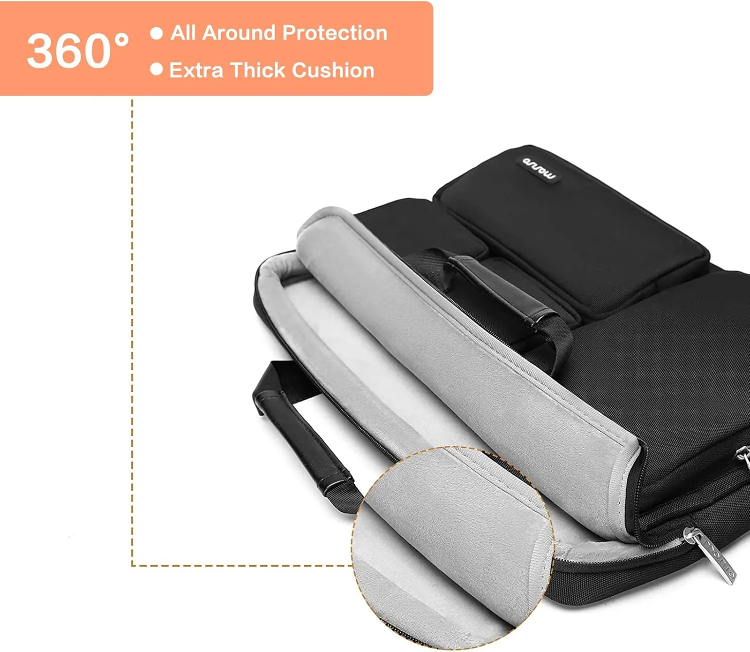 MOSISO Laptop Shoulder Messenger Bag Compatible with MacBook Air/Pro, 13-13.3 inch Notebook, Compatible with MacBook Pro 14 inch, Polyester Briefcase Sleeve with 4 Front Zipper Pockets & Belt,Black