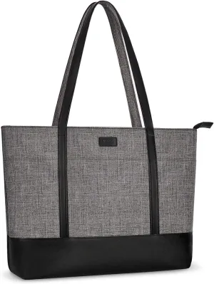MOSISO Laptop Tote Bag for Women (17-17.3 inch), Polyester PU Leather Lightweight Business Travel School Bag with Front 3 Pockets