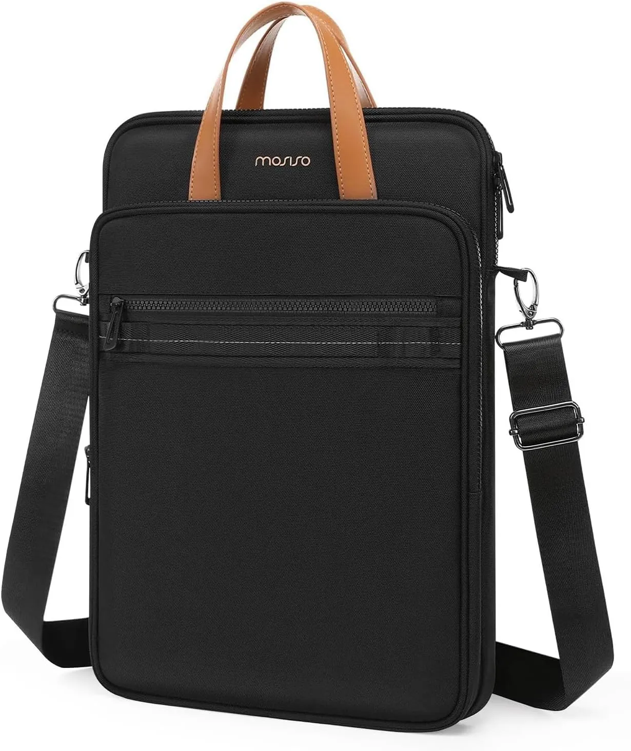 MOSISO Vertical Laptop Shoulder Bag, 15-15.6 inch Computer Bag Compatible with MacBook Pro 16 inch, HP, Dell, Lenovo, Asus Notebook with Front Raised & Horizontal & Button Pockets & Belt, Black