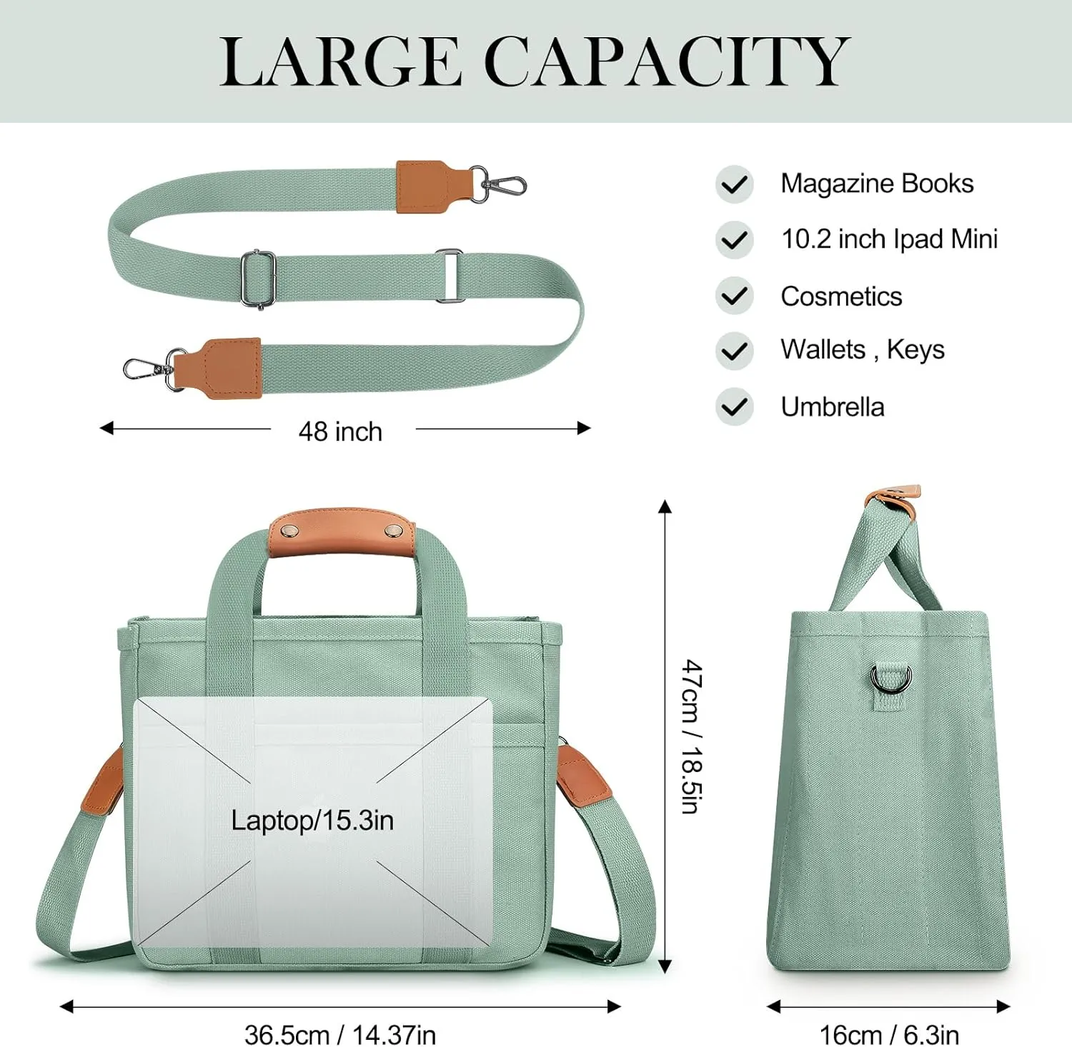 Mossio Large Canvas Tote Bag for Women with Multi Pockets - Laptop Crossbody Shoulder Handbag Everyday Tote with Compartments