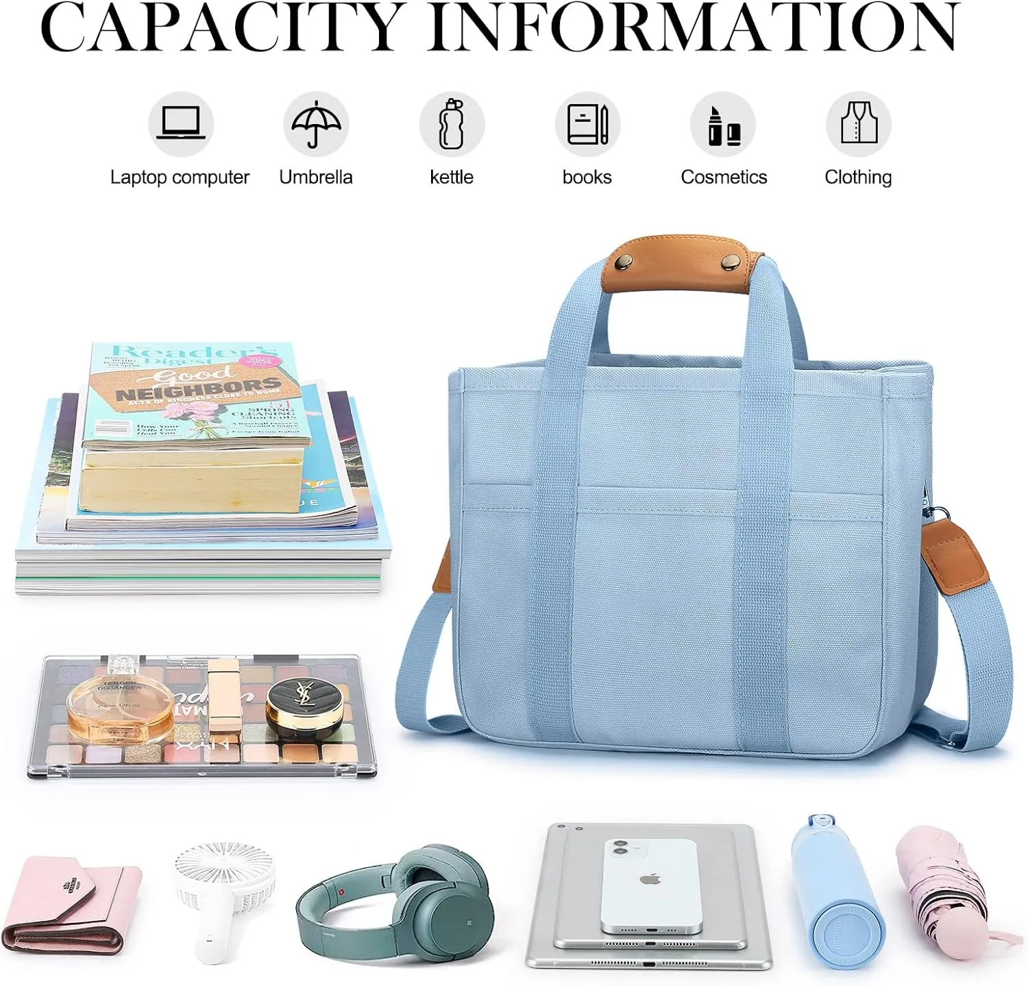 Mossio Large Canvas Tote Bag for Women with Multi Pockets - Laptop Crossbody Shoulder Handbag Everyday Tote with Compartments