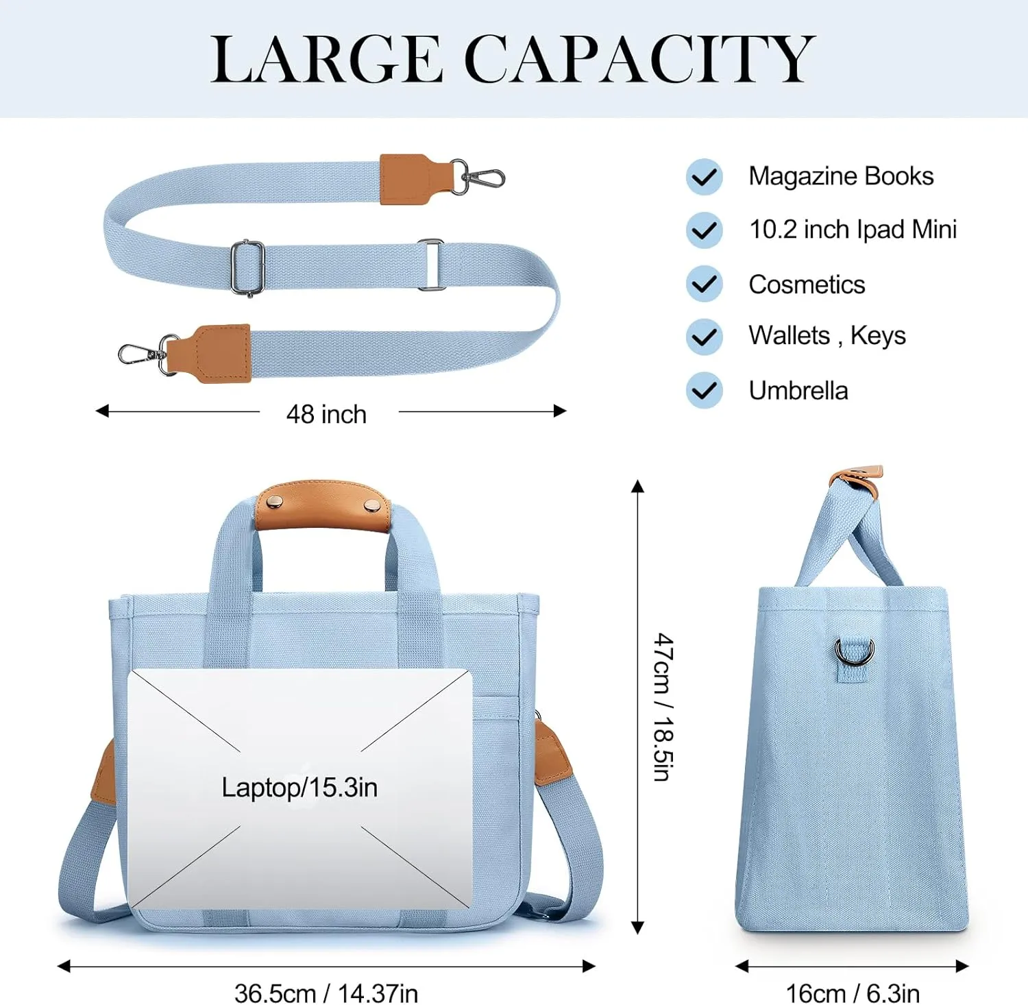 Mossio Large Canvas Tote Bag for Women with Multi Pockets - Laptop Crossbody Shoulder Handbag Everyday Tote with Compartments