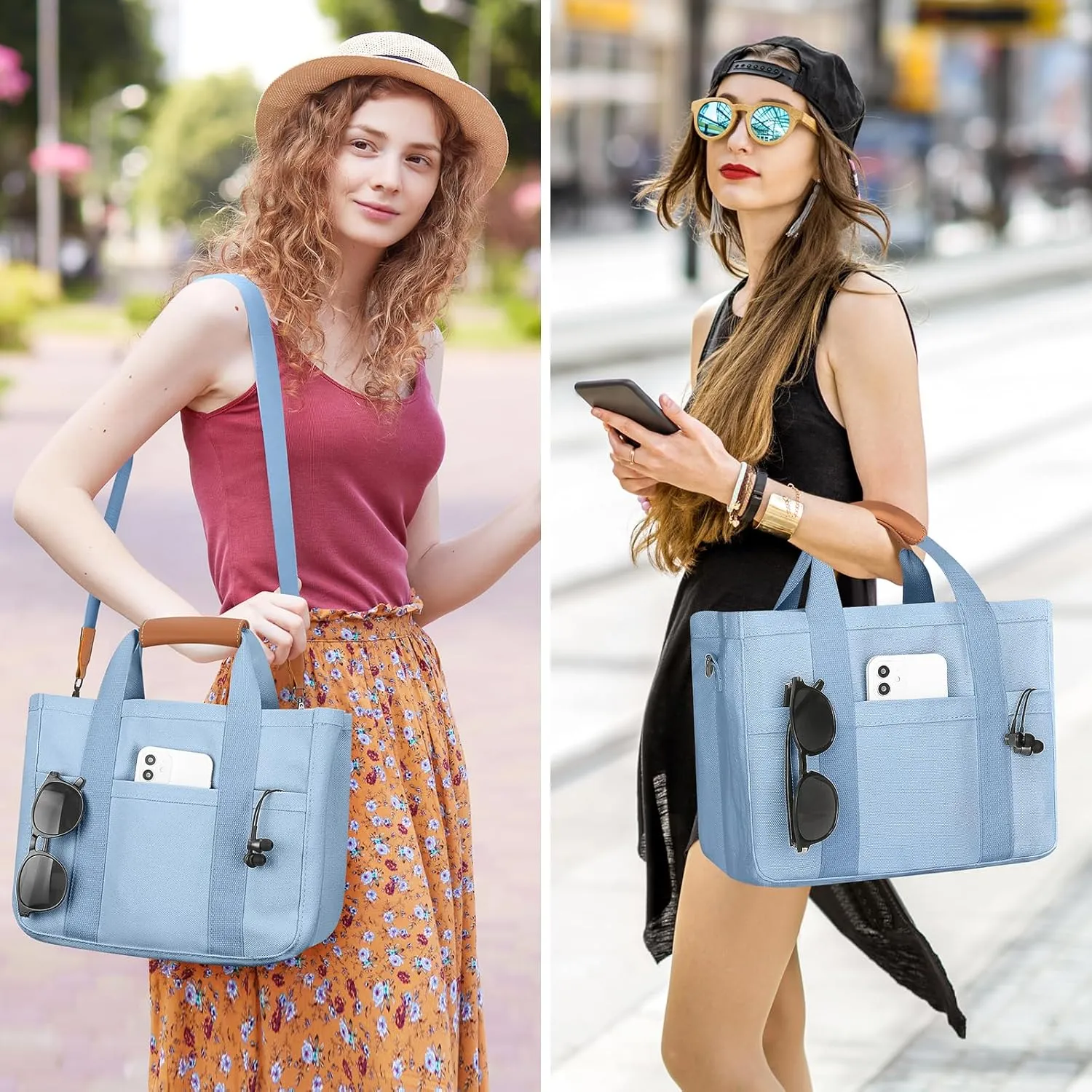 Mossio Large Canvas Tote Bag for Women with Multi Pockets - Laptop Crossbody Shoulder Handbag Everyday Tote with Compartments