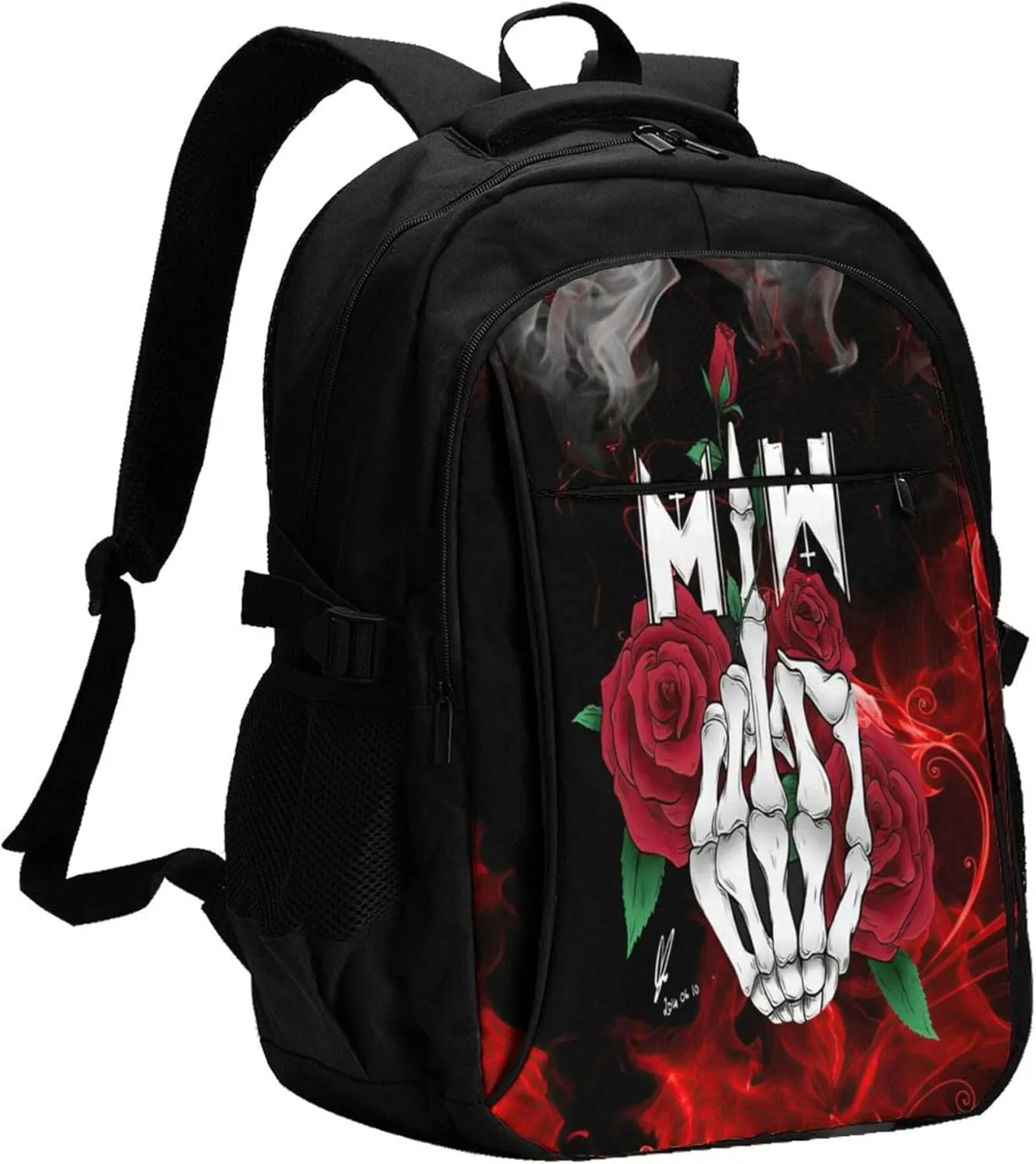 Motionless Rock In White Backpack with USB Charing Port Laptop Daypack Travel Bag Classic Laptop Backpack