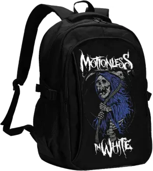 Motionless Rock In White Backpack with USB Charing Port Laptop Daypack Travel Bag Classic Laptop Backpack
