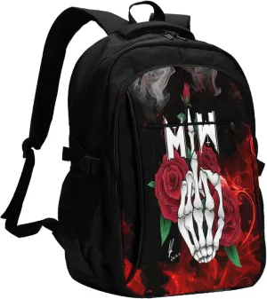 Motionless Rock In White Backpack with USB Charing Port Laptop Daypack Travel Bag Classic Laptop Backpack
