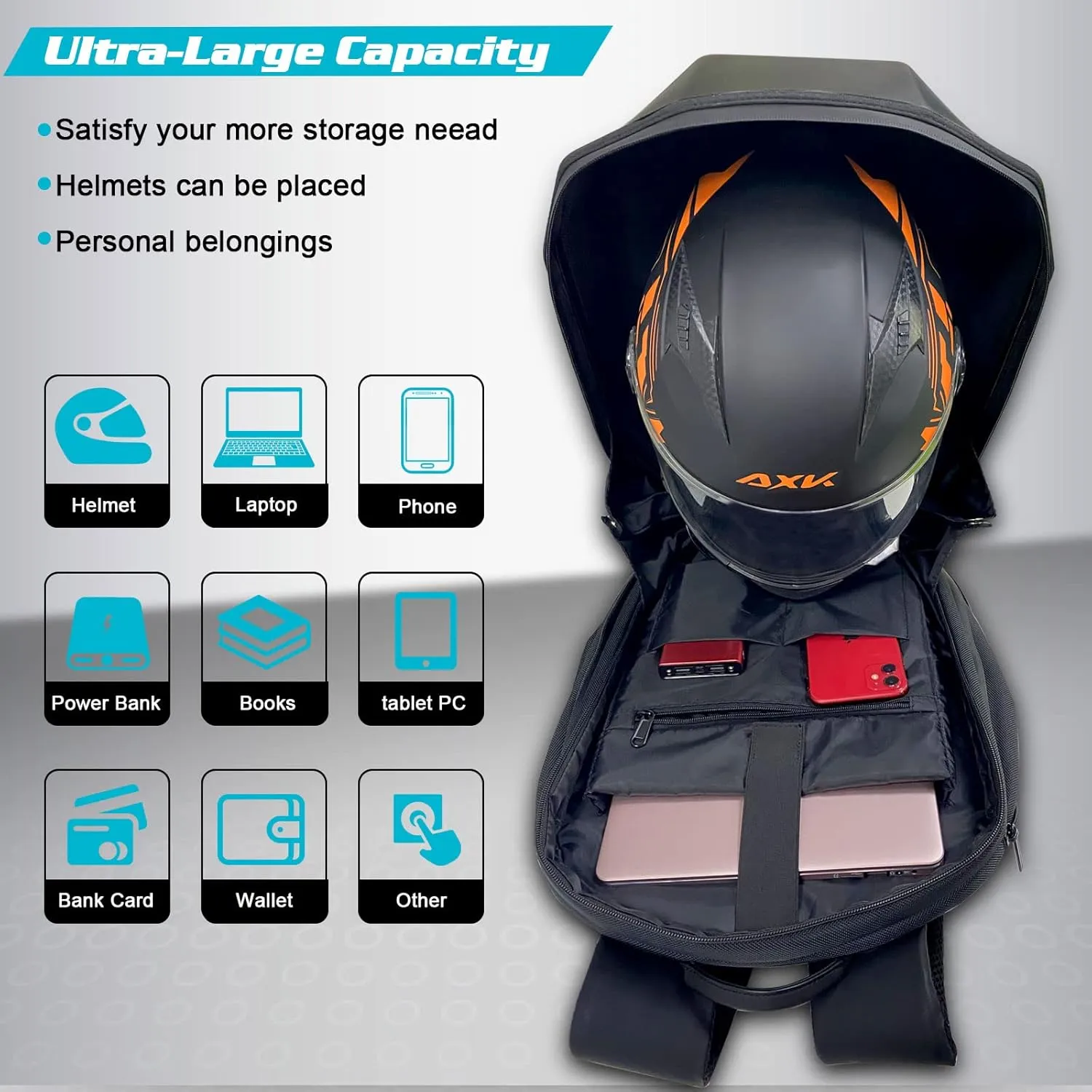Motorcycle Backpack,Knight Backpack with LED Display, 3D Waterproof Hard Shell Laptop Travel Bag DIY Programmable Storage Daypack Helmet Bag for Riding 17inch