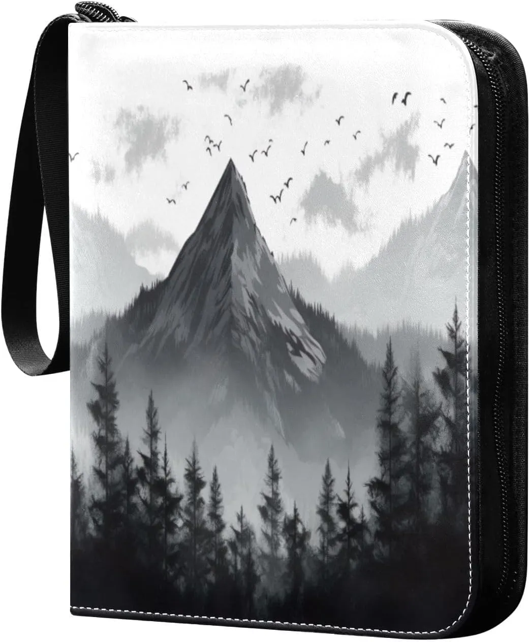 Mountain Painting Card Binder 4 Pocket Trading Card Album Fits 400 Sports/Game Cards, PU Cover 3 Ring Card Collection with 50 Removable Sleeves