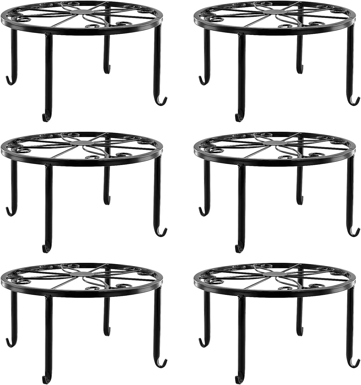 MOUYAT 6 PCS 9 Inch Metal Plant Stand, Iron Potted Stand Holder, Indoor Outdoor Floor Plant Holder Round Metal Planter for Flower Pot Home Garden Porch, Black